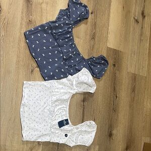 Hollister Blue and White Floral Crop Tops